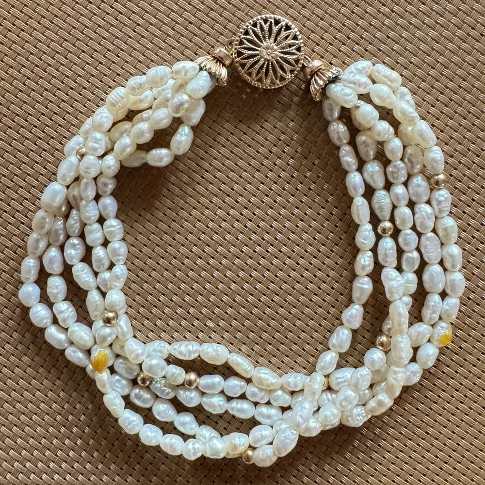 14K Gold Clasp Freshwater Pearl Multi-Strand Bracelet